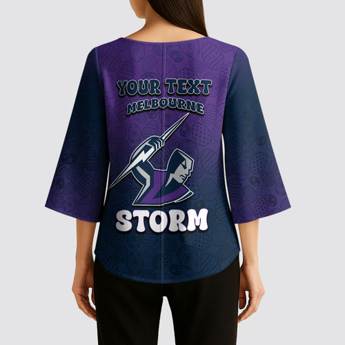 Personalized Melbourne Storm Kimono Sleeve Blouse Easter Mascot - Colorful Eggs Cartoon Style