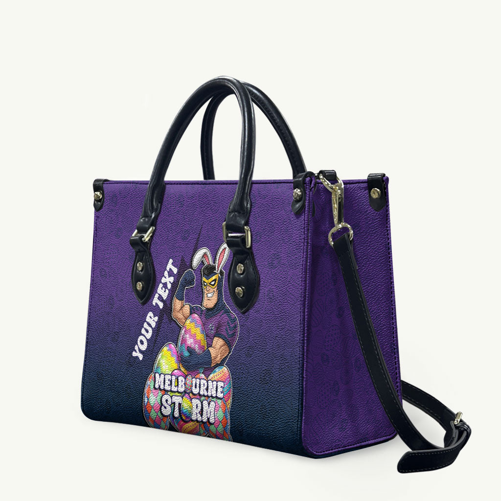 Personalized Melbourne Storm Leather Bag Easter Mascot - Colorful Eggs Cartoon Style
