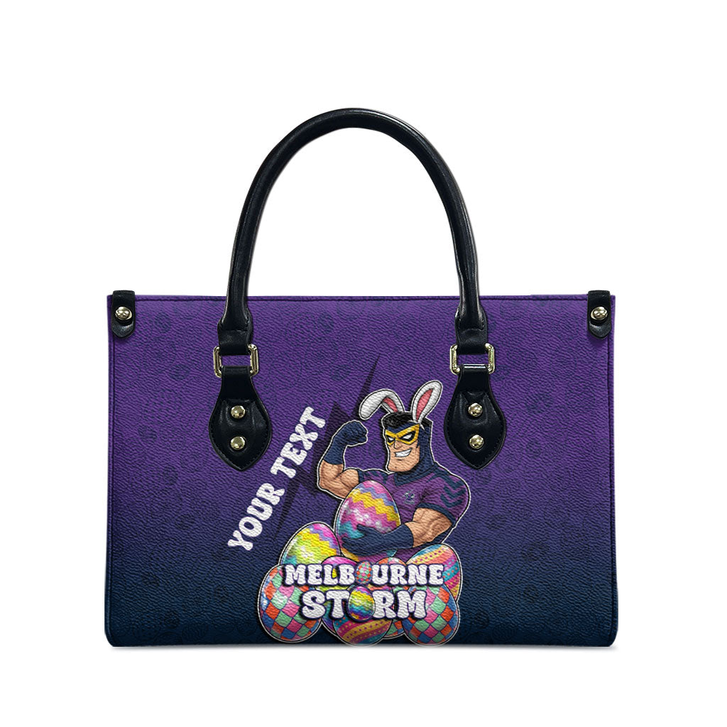 Personalized Melbourne Storm Leather Bag Easter Mascot - Colorful Eggs Cartoon Style