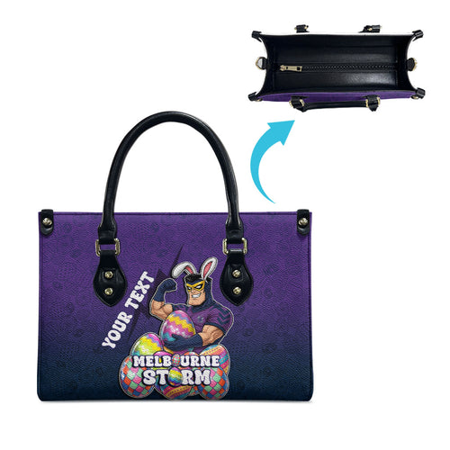 Personalized Melbourne Storm Leather Bag Easter Mascot - Colorful Eggs Cartoon Style