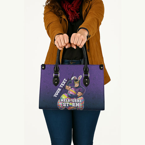 Personalized Melbourne Storm Leather Bag Easter Mascot - Colorful Eggs Cartoon Style