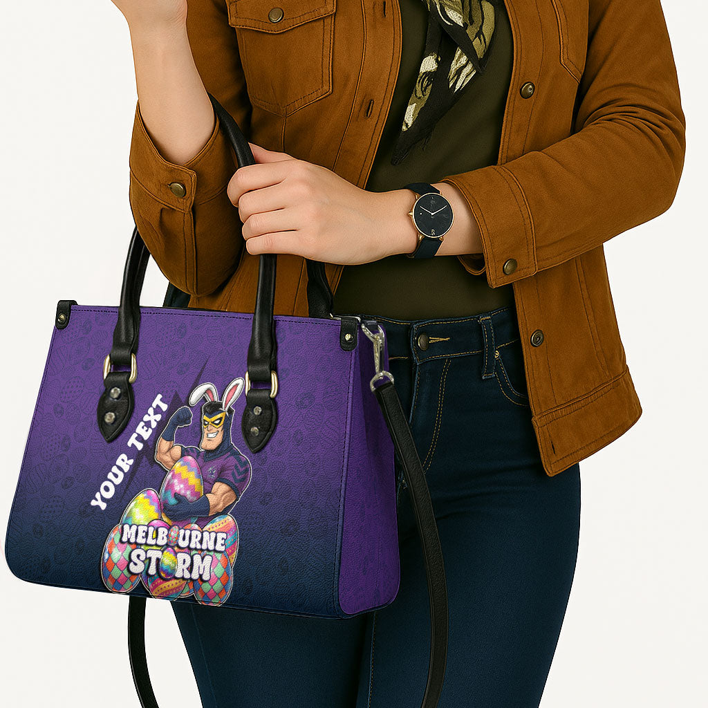 Personalized Melbourne Storm Leather Bag Easter Mascot - Colorful Eggs Cartoon Style