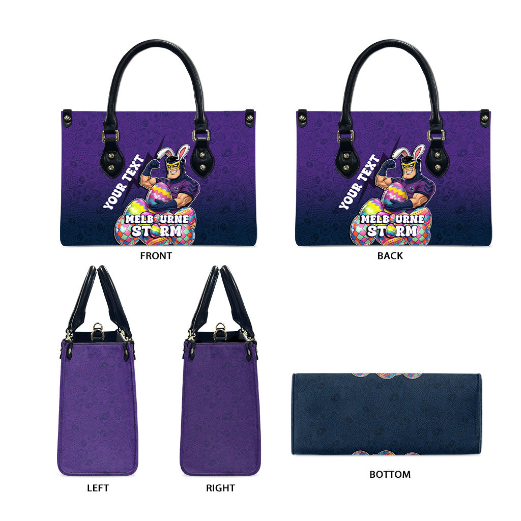 Personalized Melbourne Storm Leather Bag Easter Mascot - Colorful Eggs Cartoon Style