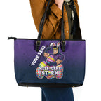 Personalized Melbourne Storm Leather Tote Bag Easter Mascot - Colorful Eggs Cartoon Style