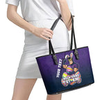 Personalized Melbourne Storm Leather Tote Bag Easter Mascot - Colorful Eggs Cartoon Style