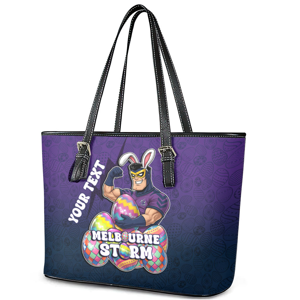 Personalized Melbourne Storm Leather Tote Bag Easter Mascot - Colorful Eggs Cartoon Style