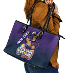 Personalized Melbourne Storm Leather Tote Bag Easter Mascot - Colorful Eggs Cartoon Style