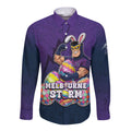 Personalized Melbourne Storm Long Sleeve Button Shirt Easter Mascot - Colorful Eggs Cartoon Style