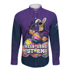 Personalized Melbourne Storm Long Sleeve Button Shirt Easter Mascot - Colorful Eggs Cartoon Style
