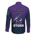 Personalized Melbourne Storm Long Sleeve Button Shirt Easter Mascot - Colorful Eggs Cartoon Style