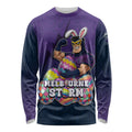 Personalized Melbourne Storm Long Sleeve Shirt Easter Mascot - Colorful Eggs Cartoon Style