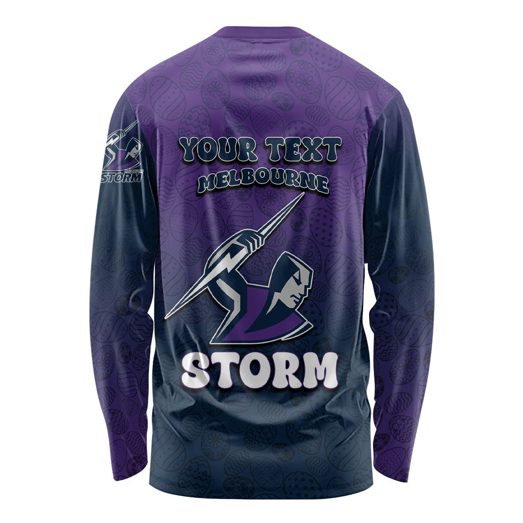 Personalized Melbourne Storm Long Sleeve Shirt Easter Mascot - Colorful Eggs Cartoon Style