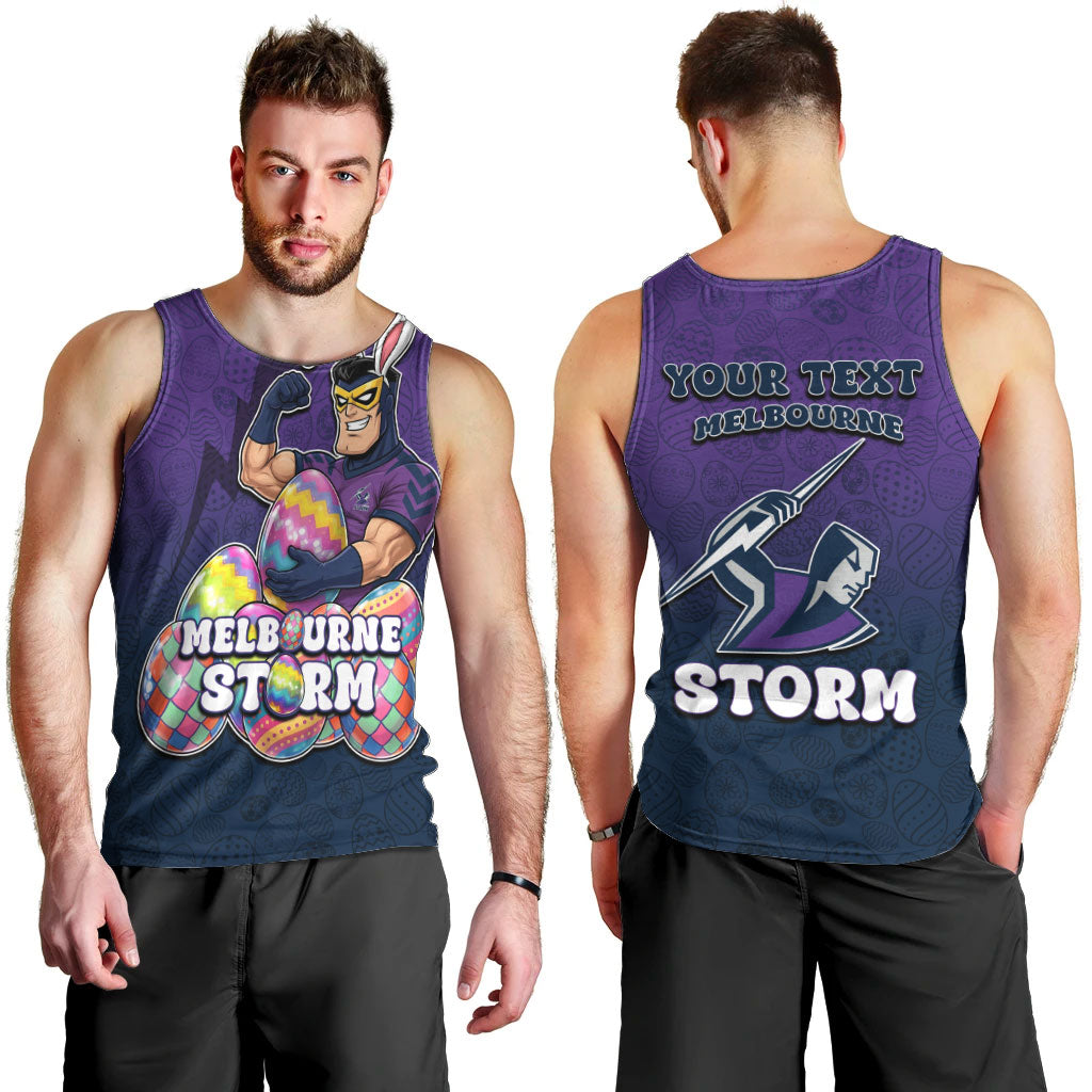 Personalized Melbourne Storm Men Tank Top Easter Mascot - Colorful Eggs Cartoon Style