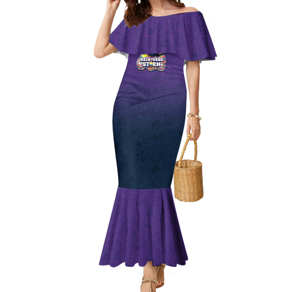 Personalized Melbourne Storm Mermaid Dress Easter Mascot - Colorful Eggs Cartoon Style