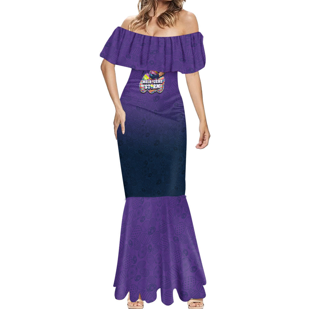 Personalized Melbourne Storm Mermaid Dress Easter Mascot - Colorful Eggs Cartoon Style
