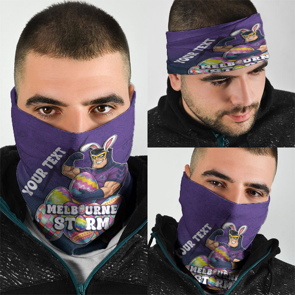 Personalized Melbourne Storm Neck Gaiter Easter Mascot - Colorful Eggs Cartoon Style