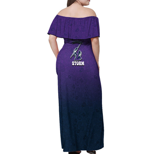 Personalized Melbourne Storm Off Shoulder Maxi Dress Easter Mascot - Colorful Eggs Cartoon Style