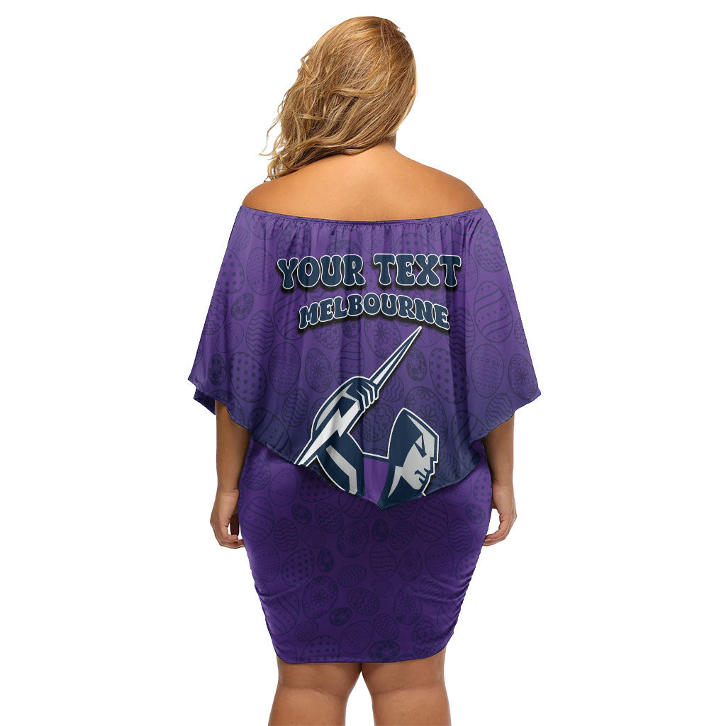 Personalized Melbourne Storm Off Shoulder Short Dress Easter Mascot - Colorful Eggs Cartoon Style