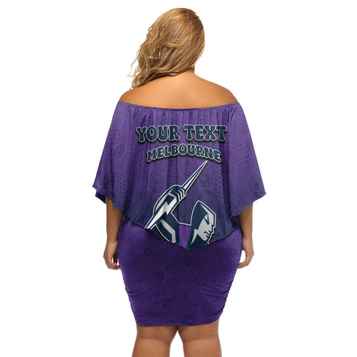 Personalized Melbourne Storm Off Shoulder Short Dress Easter Mascot - Colorful Eggs Cartoon Style