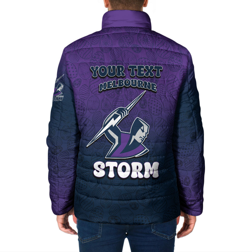 Personalized Melbourne Storm Padded Jacket Easter Mascot - Colorful Eggs Cartoon Style
