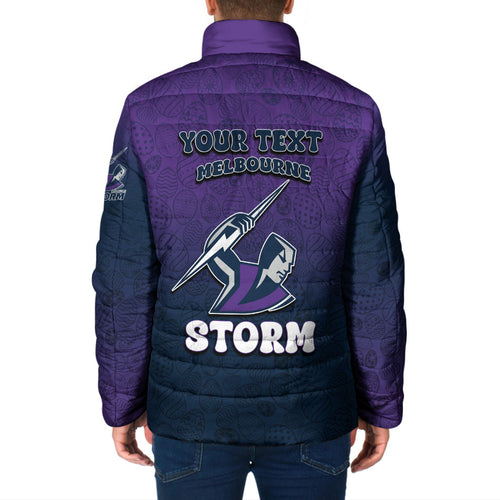 Personalized Melbourne Storm Padded Jacket Easter Mascot - Colorful Eggs Cartoon Style