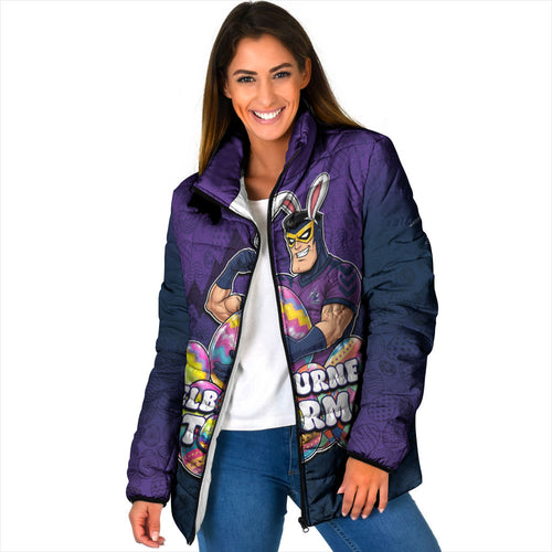 Personalized Melbourne Storm Padded Jacket Easter Mascot - Colorful Eggs Cartoon Style