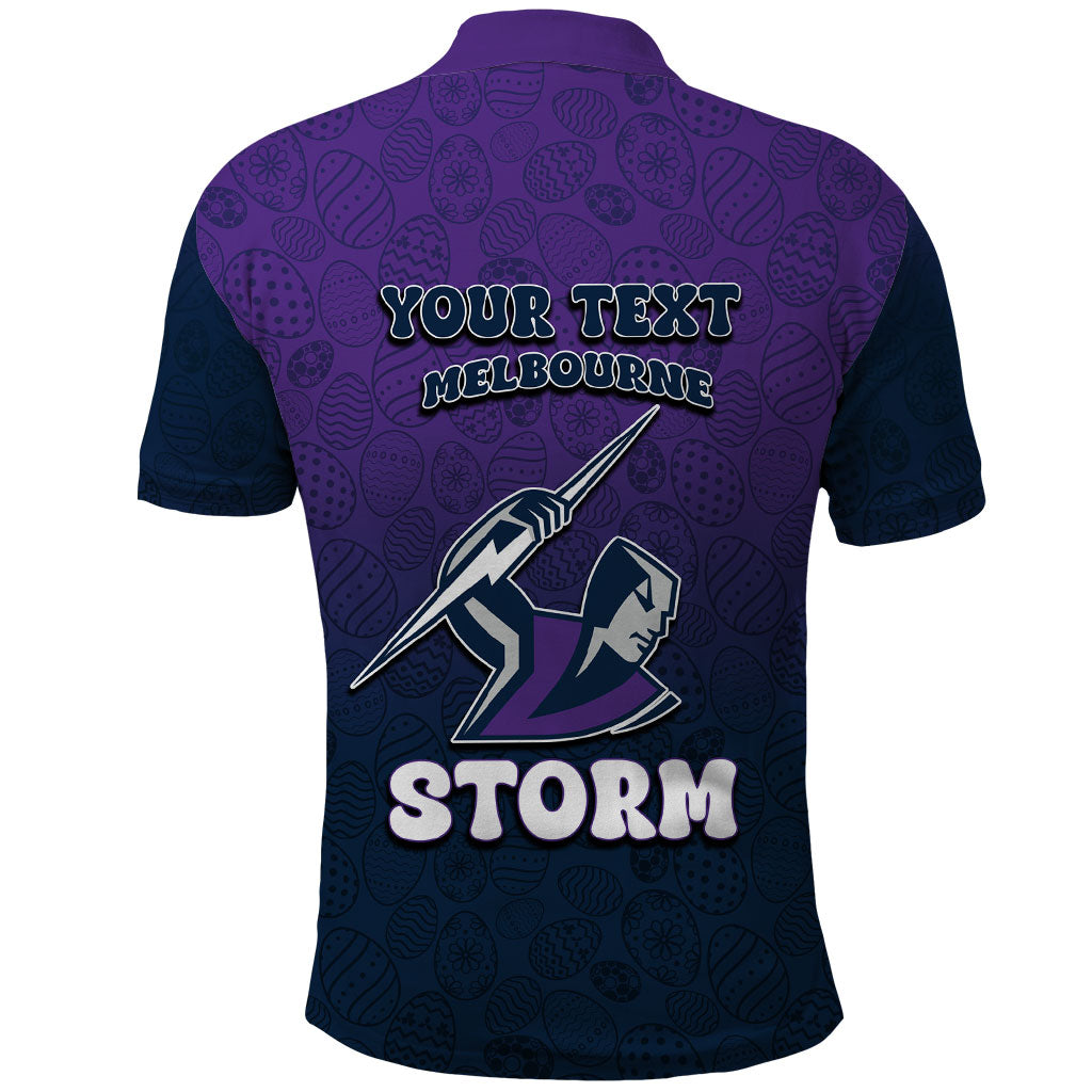 Personalized Melbourne Storm Polo Shirt Easter Mascot - Colorful Eggs Cartoon Style