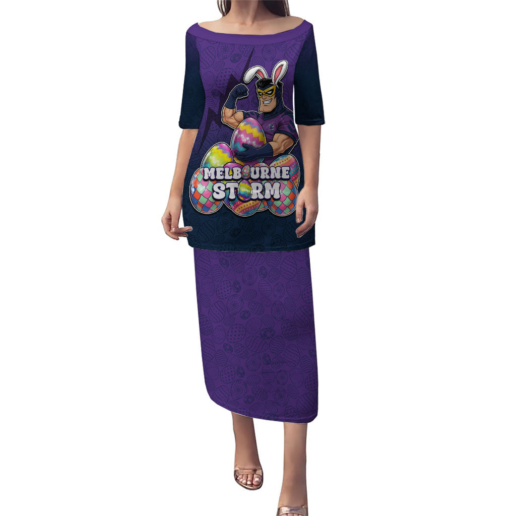 Personalized Melbourne Storm Puletasi Easter Mascot - Colorful Eggs Cartoon Style