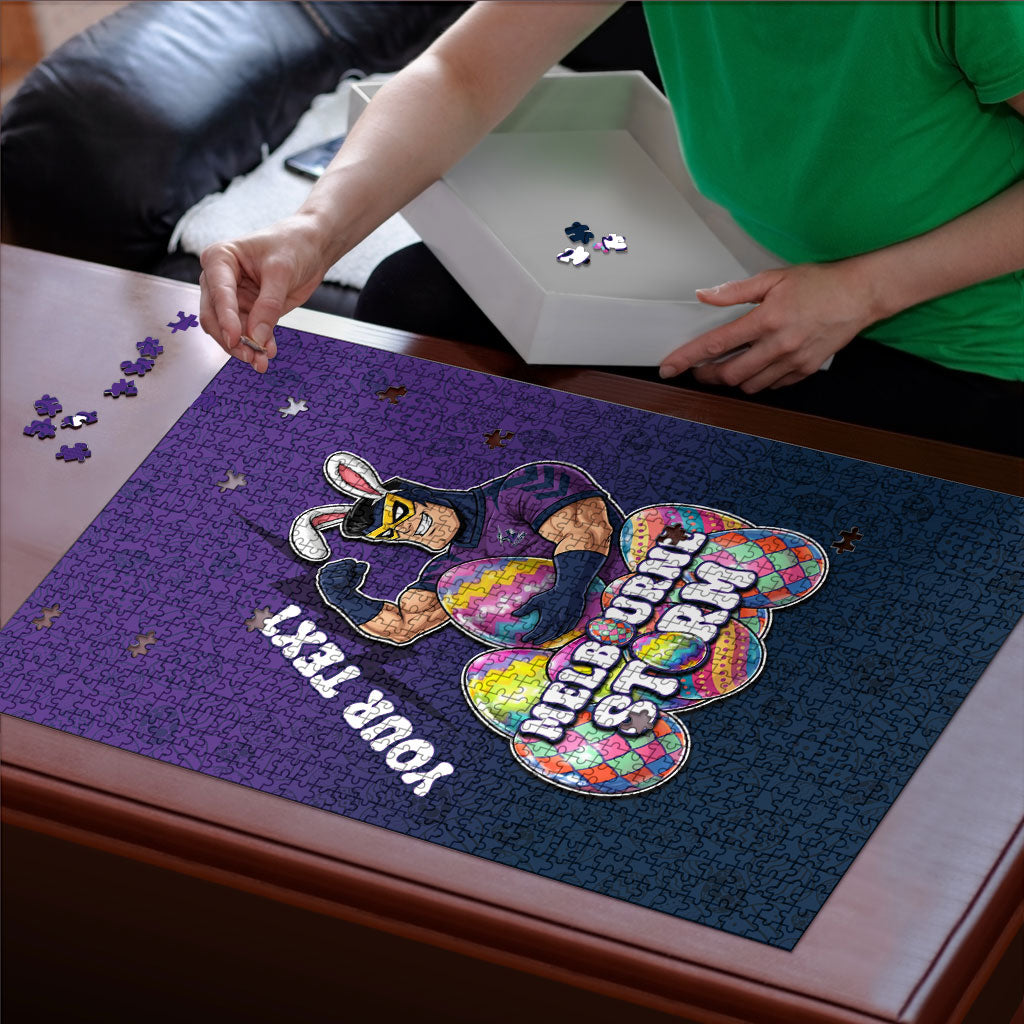 Personalized Melbourne Storm Puzzle Easter Mascot - Colorful Eggs Cartoon Style