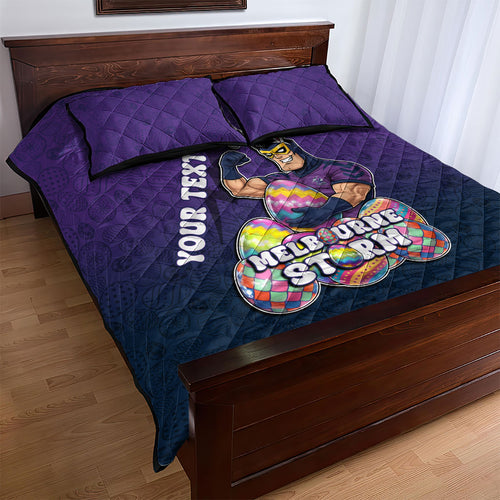 Personalized Melbourne Storm Quilt Bed Set Easter Mascot - Colorful Eggs Cartoon Style