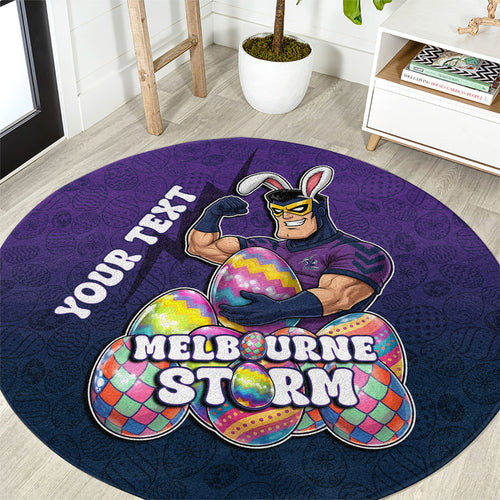 Personalized Melbourne Storm Round Carpet Easter Mascot - Colorful Eggs Cartoon Style