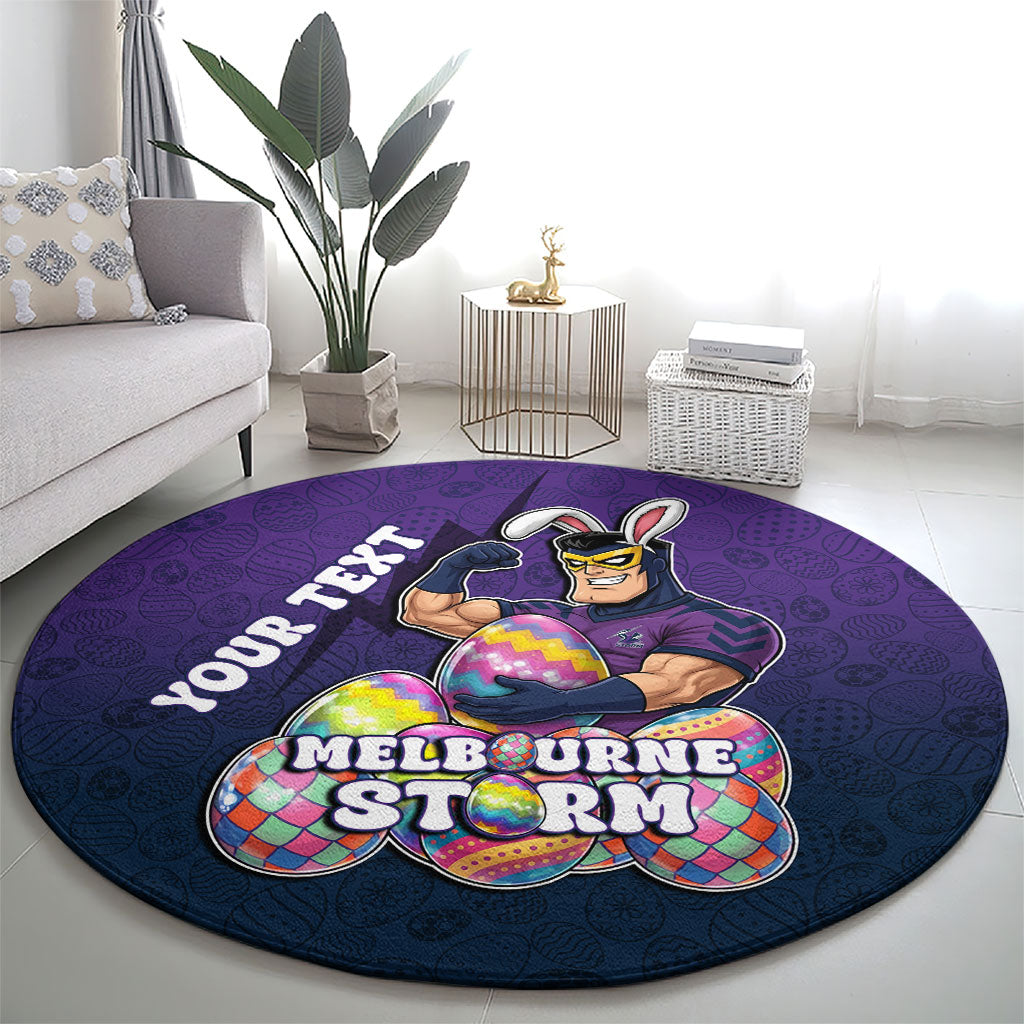 Personalized Melbourne Storm Round Carpet Easter Mascot - Colorful Eggs Cartoon Style