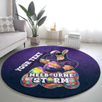 Personalized Melbourne Storm Round Carpet Easter Mascot - Colorful Eggs Cartoon Style