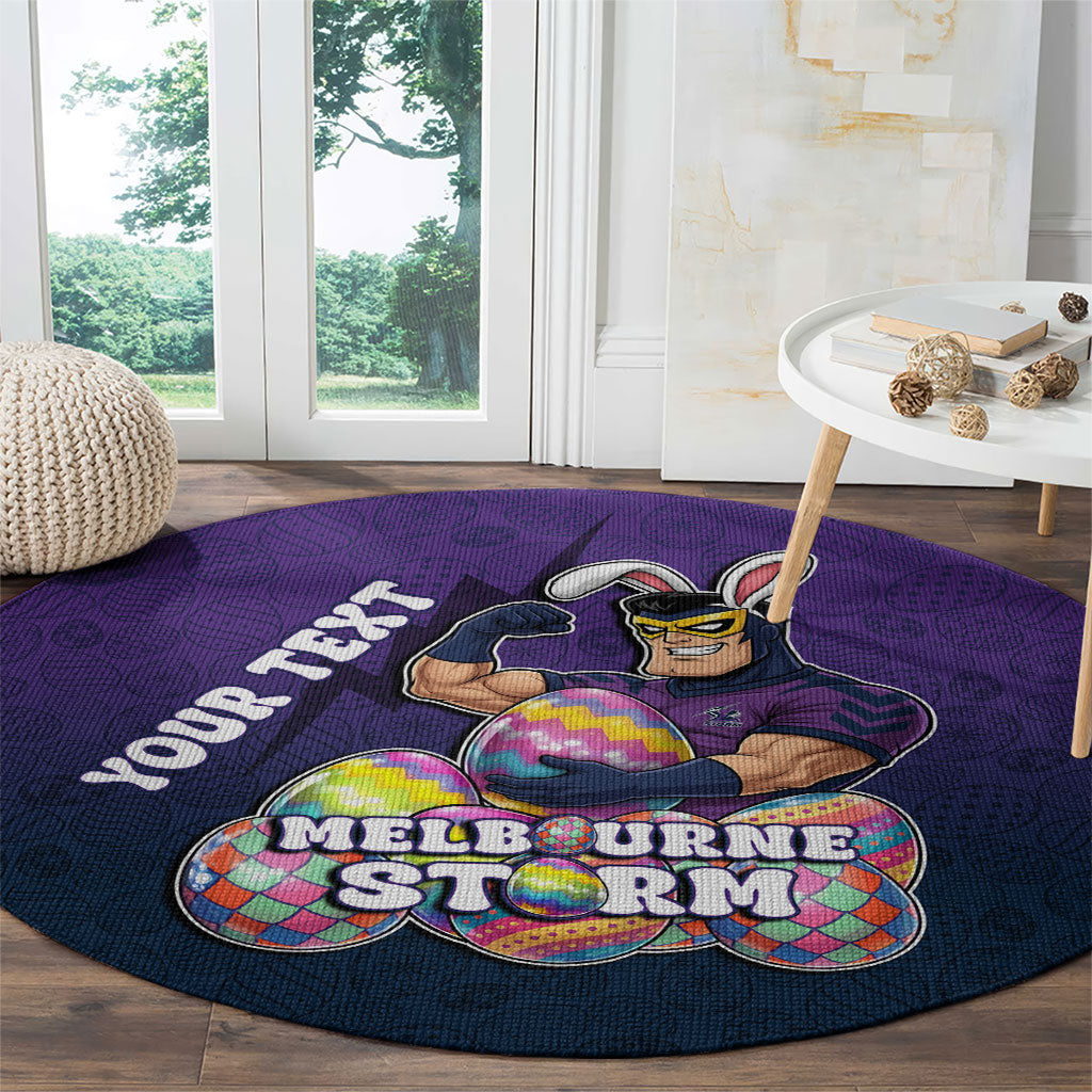 Personalized Melbourne Storm Round Carpet Easter Mascot - Colorful Eggs Cartoon Style