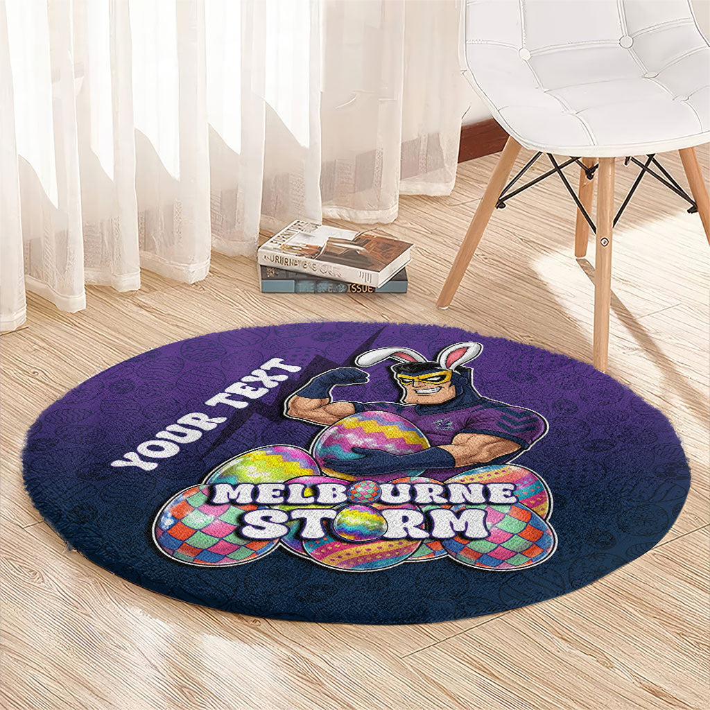 Personalized Melbourne Storm Round Carpet Easter Mascot - Colorful Eggs Cartoon Style