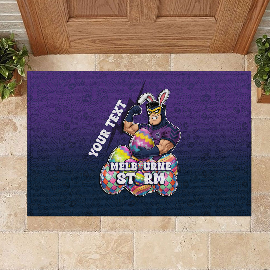 Personalized Melbourne Storm Rubber Doormat Easter Mascot - Colorful Eggs Cartoon Style