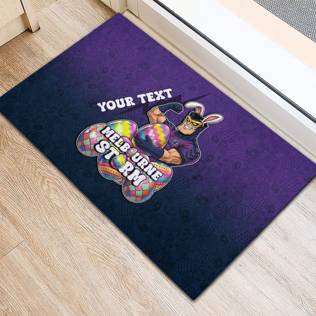 Personalized Melbourne Storm Rubber Doormat Easter Mascot - Colorful Eggs Cartoon Style
