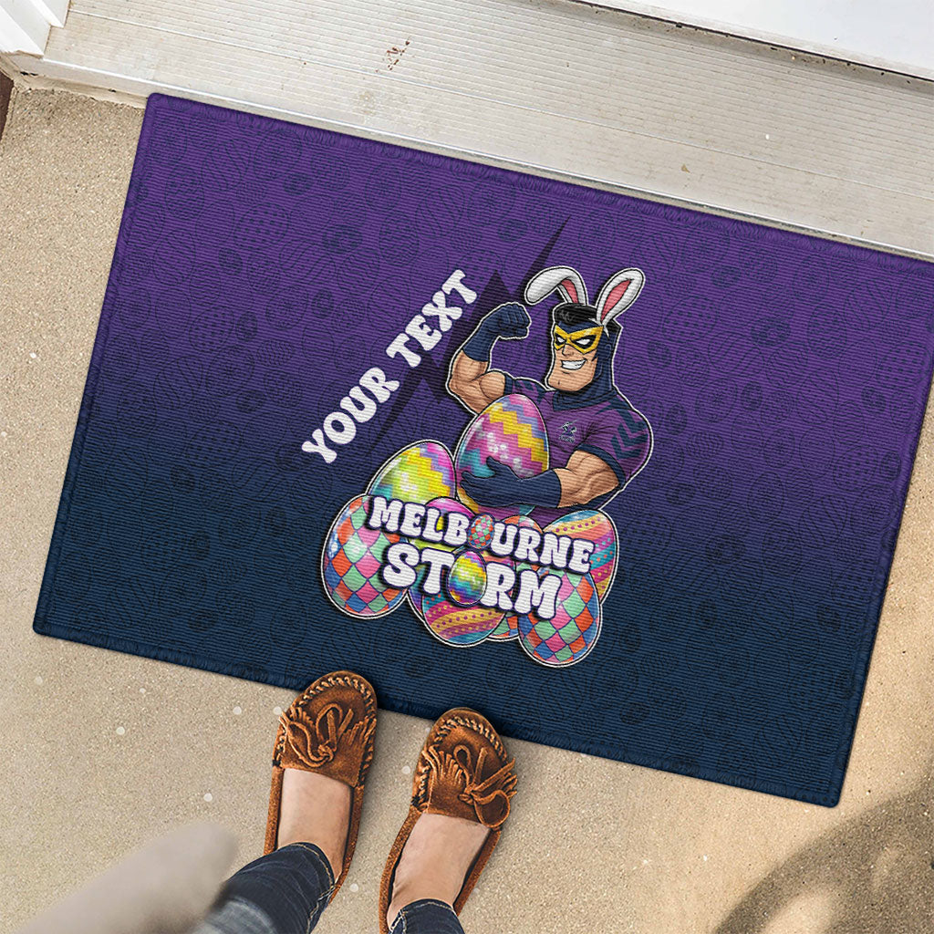 Personalized Melbourne Storm Rubber Doormat Easter Mascot - Colorful Eggs Cartoon Style