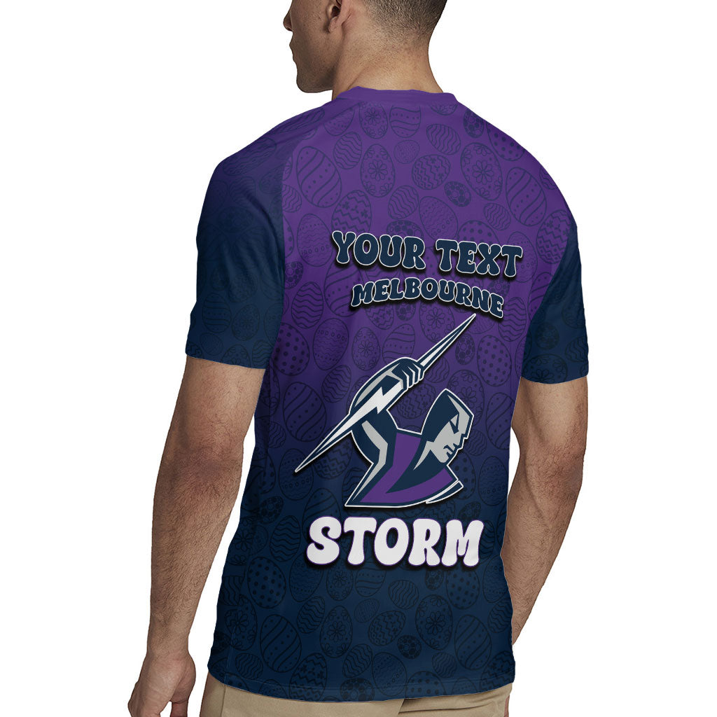 Personalized Melbourne Storm Rugby Jersey Easter Mascot - Colorful Eggs Cartoon Style