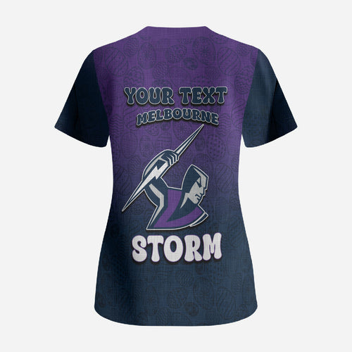 Personalized Melbourne Storm Scrub Top Easter Mascot - Colorful Eggs Cartoon Style