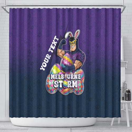 Personalized Melbourne Storm Shower Curtain Easter Mascot - Colorful Eggs Cartoon Style