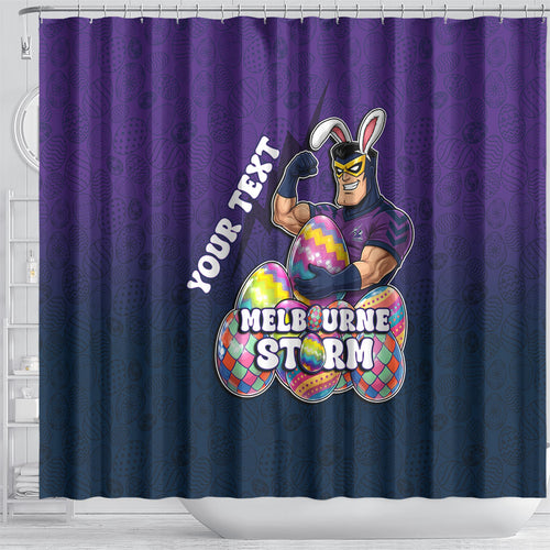 Personalized Melbourne Storm Shower Curtain Easter Mascot - Colorful Eggs Cartoon Style