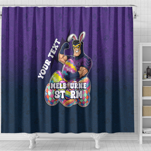 Personalized Melbourne Storm Shower Curtain Easter Mascot - Colorful Eggs Cartoon Style