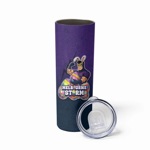 Personalized Melbourne Storm Skinny Tumbler Easter Mascot - Colorful Eggs Cartoon Style