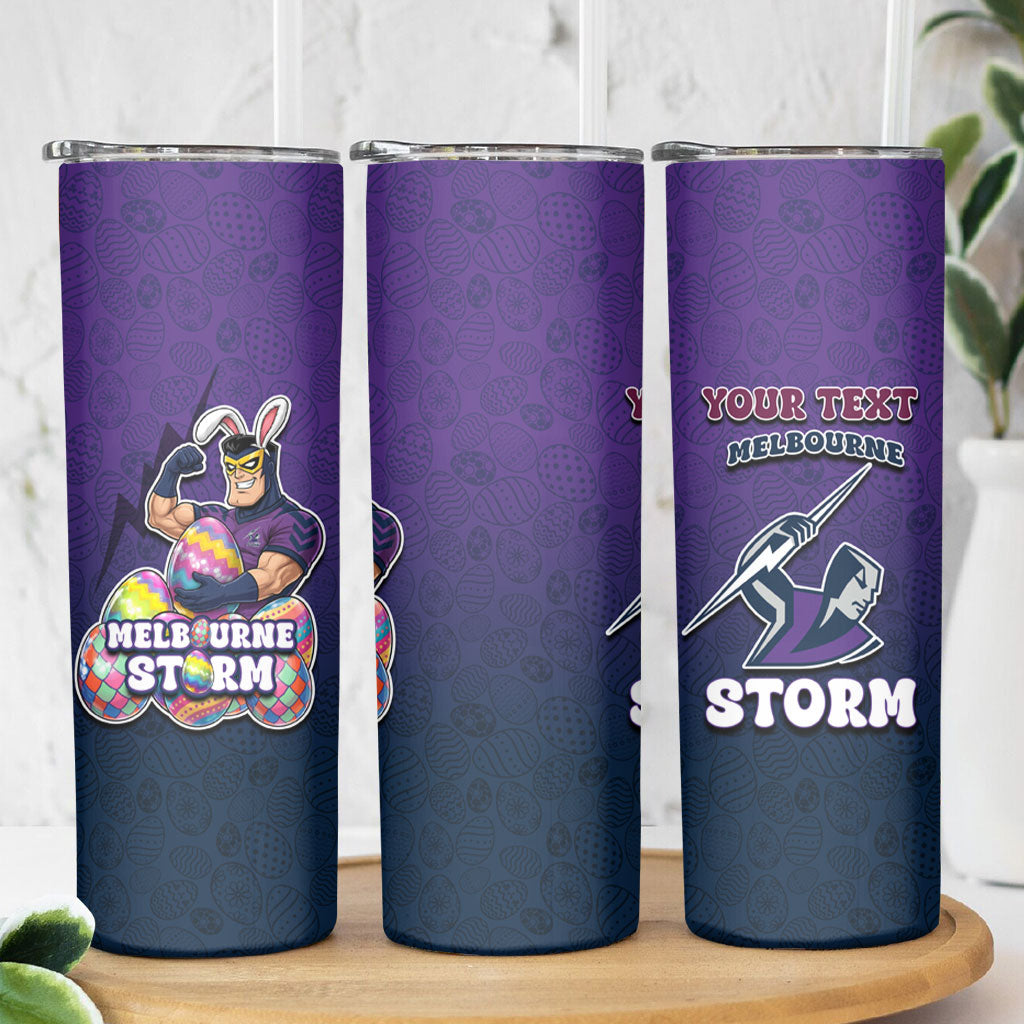Personalized Melbourne Storm Skinny Tumbler Easter Mascot - Colorful Eggs Cartoon Style