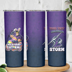 Personalized Melbourne Storm Skinny Tumbler Easter Mascot - Colorful Eggs Cartoon Style