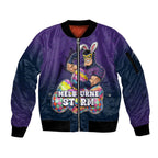 Personalized Melbourne Storm Sleeve Zip Bomber Jacket Easter Mascot - Colorful Eggs Cartoon Style