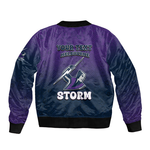Personalized Melbourne Storm Sleeve Zip Bomber Jacket Easter Mascot - Colorful Eggs Cartoon Style