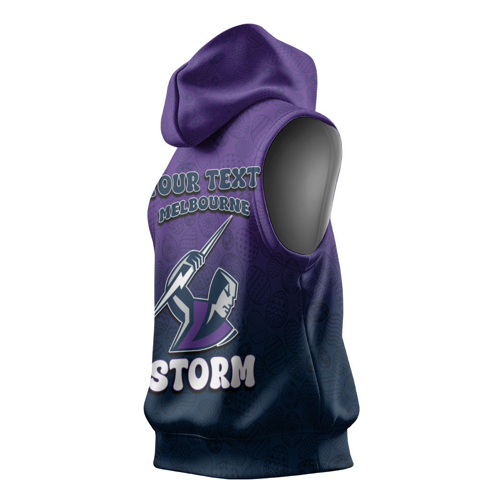 Personalized Melbourne Storm Sleeveless Hoodie Easter Mascot - Colorful Eggs Cartoon Style