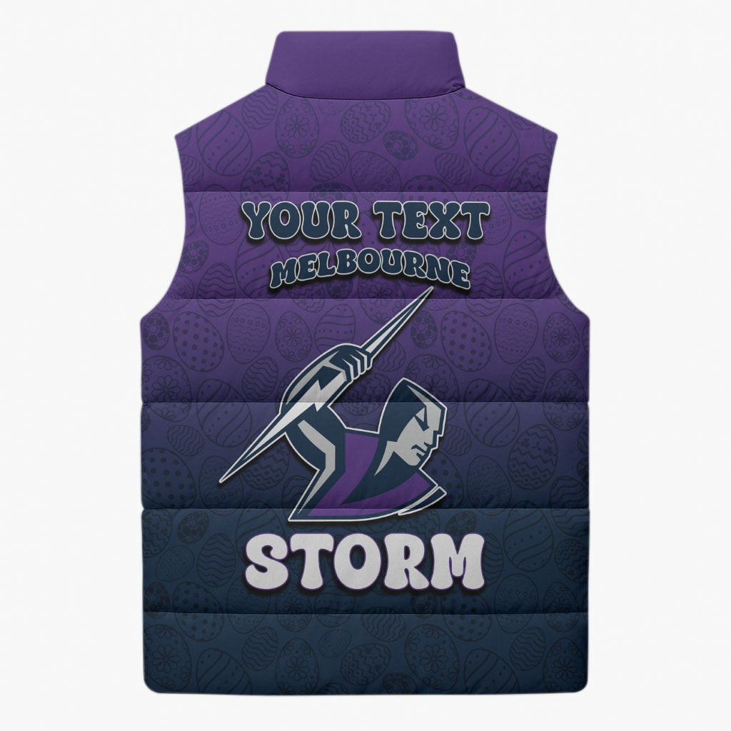 Personalized Melbourne Storm Sleeveless Puffer Jacket Easter Mascot - Colorful Eggs Cartoon Style